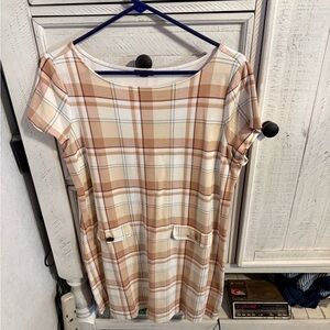 Ann Taylor Cream and Tan Plaid Midi Dress